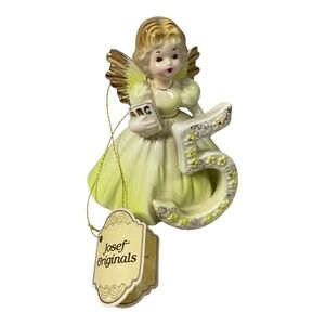 Josef Originals Birthday Angel Girl #5 Green Dress Porcelain Figurine Japan